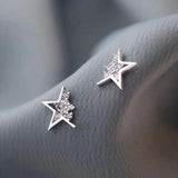 925 Silver Style Star Zircon Stud Earrings Women Dating Jewelry