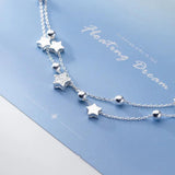 925 Silver Double Layer Zircon Star Charm Bracelet for Women