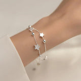 925 Silver Double Layer Zircon Star Charm Bracelet for Women