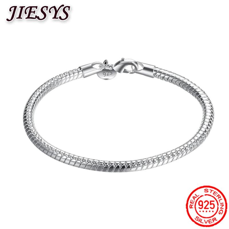 925 Sterling Silver Bracelet 4MM Snake Bone Chain Wedding Party Jewelry