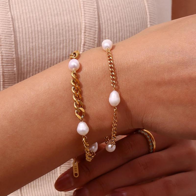 Freshwater Pearl Stainless Steel Cuban Chain Bracelet