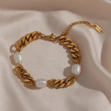 Freshwater Pearl Stainless Steel Cuban Chain Bracelet