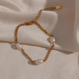 Freshwater Pearl Stainless Steel Cuban Chain Bracelet