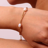 Freshwater Pearl Stainless Steel Cuban Chain Bracelet