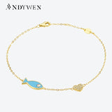 925 Silver Fish Heart Chain Bracelet Zircon CZ Punk Jewelry