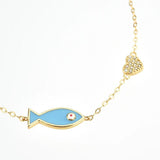 925 Silver Fish Heart Chain Bracelet Zircon CZ Punk Jewelry