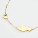 925 Silver Fish Heart Chain Bracelet Zircon CZ Punk Jewelry