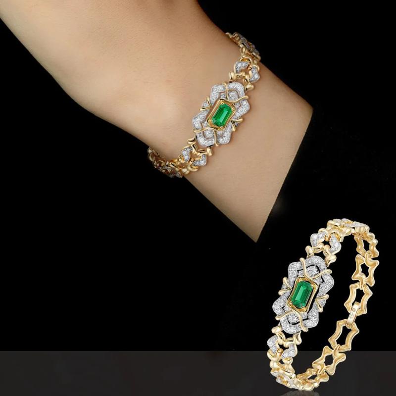 Vintage 18K Emerald Bracelets Female Charms Bracelets Banquet Party