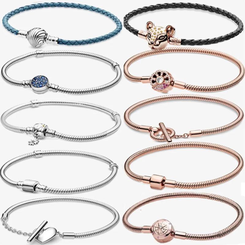 925 Silver Bracelet Rose Daisy Flower Barrel Clasp Snake Chain Bangle