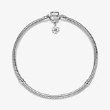 925 Silver Bracelet Rose Daisy Flower Barrel Clasp Snake Chain Bangle