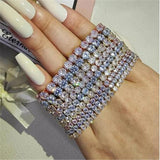925 Silver CZ Tennis Bracelet Bangle Women Wedding Party Gift
