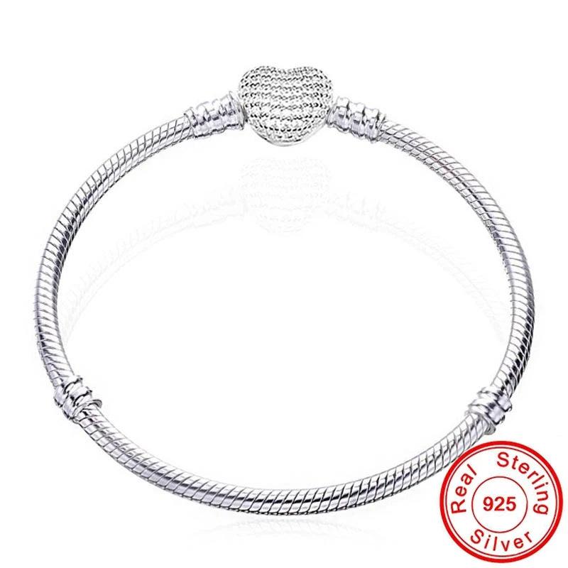 925 Sterling Silver Snake Chain Bracelet Charm Pandora for Women