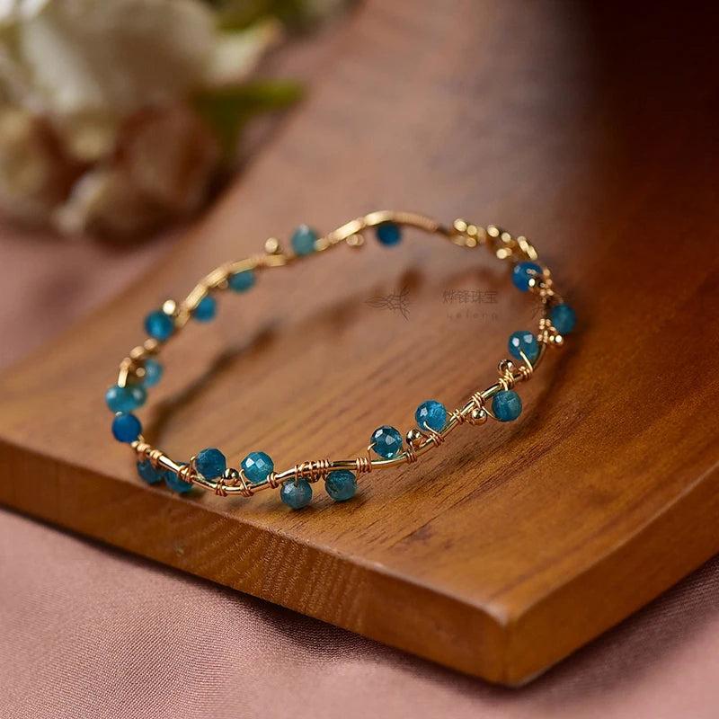 14KGF Natural Stone Wrap Bracelet Bangle Charm Bracelet Women Gift