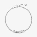 925 Silver Crystal Hearts Chain Bracelet for Women