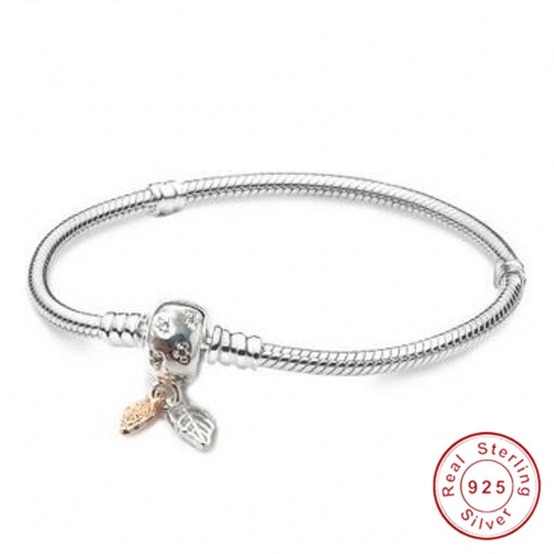 925 Sterling Silver Zircon Leaf Chain Bracelet for Women