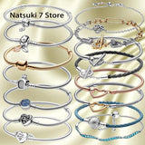 925 Silver Bracelet Family Tree Heart Moments Pave Link DIY Bangle