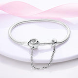 925 Sterling Silver Snake Chain Heart CZ Bracelet Bangle DIY Jewelry