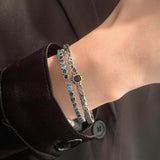 925 Silver Green Stone Hiphop Bracelet Vintage Hasp Birthday Gift