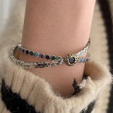 925 Silver Green Stone Hiphop Bracelet Vintage Hasp Birthday Gift