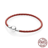 925 Sterling Silver Leather Bracelet with Round Buckle for DIY Jewelry