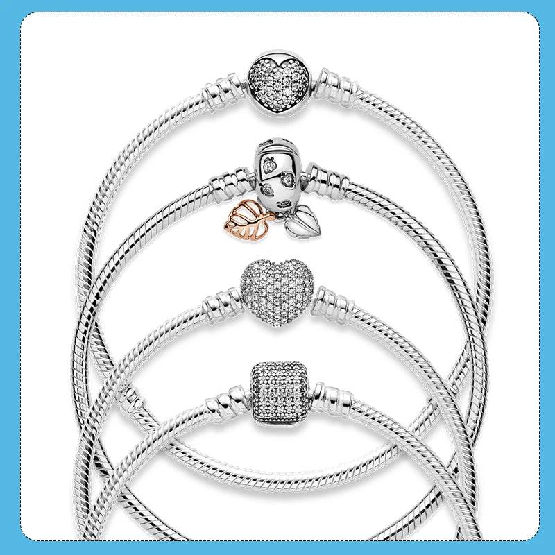 925 Silver Femme Heart Leaves Clasp Femme Snake Chain Bracelet For Women