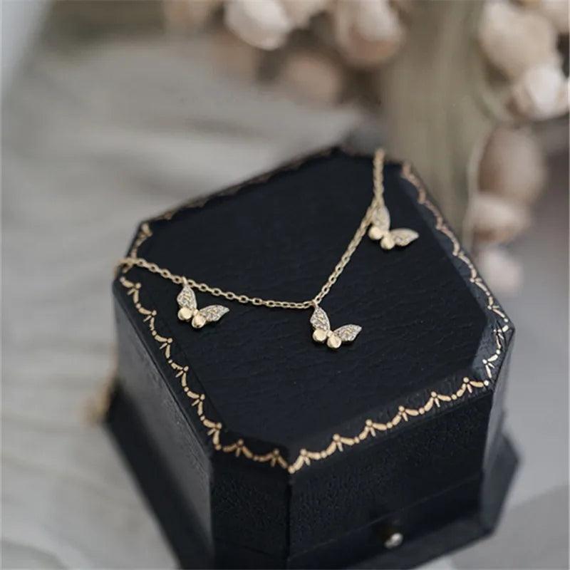 925 Silver Three Butterflies Zircon Bracelet Plated 14k