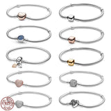 925 Silver Rose Heart Snake Chain Bracelet for Charm Beaded DIY Jewelry