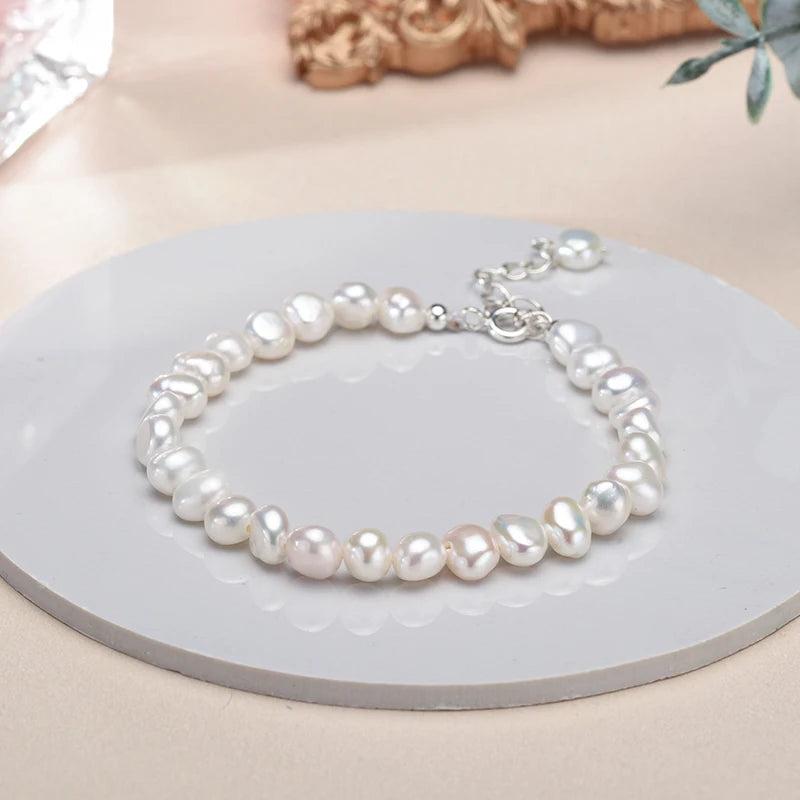 5-6mm Baroque Pearl Bracelet, 925 Silver, Gift for Women