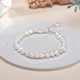 5-6mm Baroque Pearl Bracelet, 925 Silver, Gift for Women