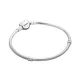 925 Silver DIY Bracelet Bangle Diamond Heart Clasp Snake Chain Bead Jewelry