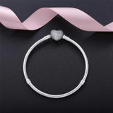 925 Silver DIY Bracelet Bangle Diamond Heart Clasp Snake Chain Bead Jewelry