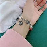 925 Sterling Silver Elephant Animal Tag Bracelet with Quartz Charm