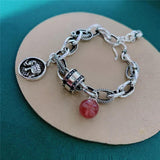 925 Sterling Silver Elephant Animal Tag Bracelet with Quartz Charm
