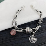 925 Sterling Silver Elephant Animal Tag Bracelet with Quartz Charm