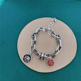 925 Sterling Silver Elephant Animal Tag Bracelet with Quartz Charm