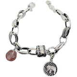925 Sterling Silver Elephant Animal Tag Bracelet with Quartz Charm