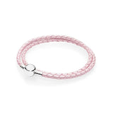 925 Sterling Silver Black Red Braided Leather Charm Bracelet