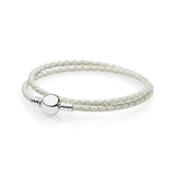 925 Sterling Silver Black Red Braided Leather Charm Bracelet