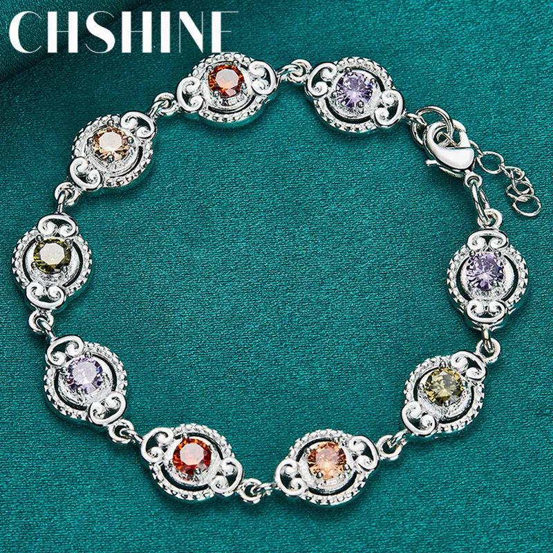 925 Silver Charm Zircon Chain Bracelet Wedding Jewelry