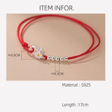 925 Sterling Silver Red Thread Bracelet with Daisy Flower