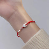 925 Sterling Silver Red Thread Bracelet with Daisy Flower