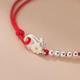 925 Sterling Silver Red Thread Bracelet with Daisy Flower