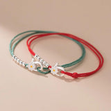 925 Sterling Silver Red Thread Bracelet with Daisy Flower