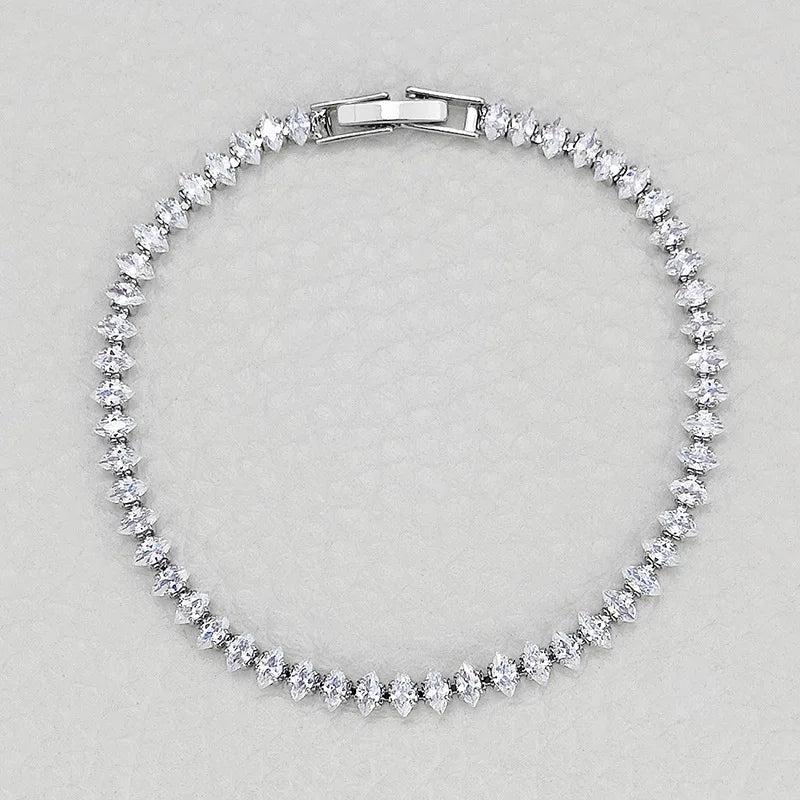925 Silver Bracelet 17/18/19cm Marquise Oval Square Cut Hand Tennis Bangle