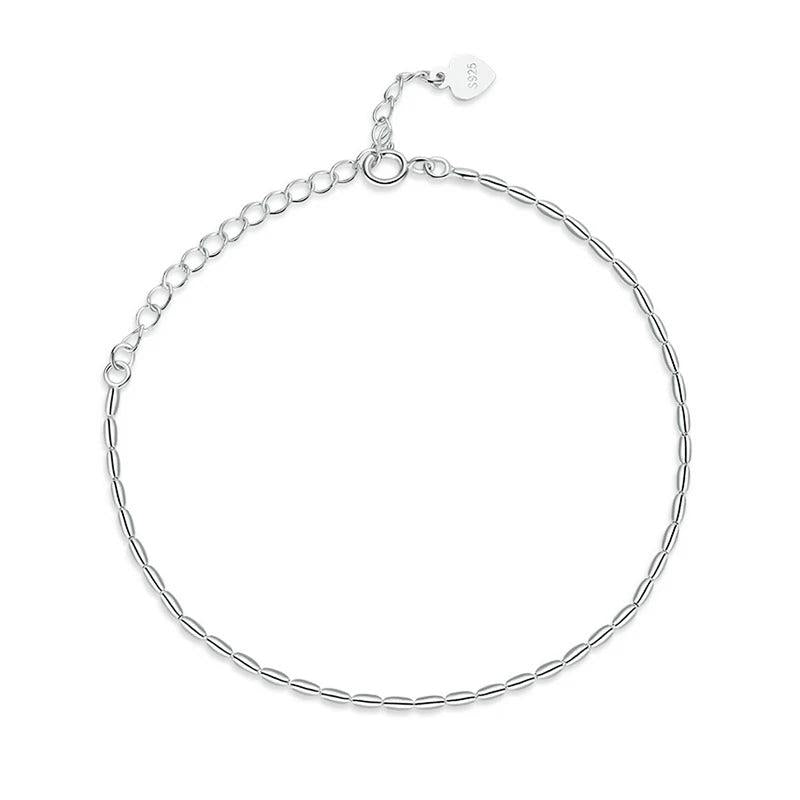 925 Silver Rice Grains Chain Bracelet Double Link Glossy Wrist