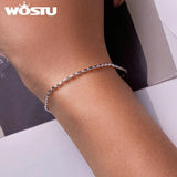 925 Silver Rice Grains Chain Bracelet Double Link Glossy Wrist