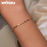 925 Silver Rice Grains Chain Bracelet Double Link Glossy Wrist