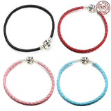 Classic Leather Bracelet 925 Sterling Silver Charm Beaded DIY Jewelry Gift