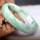Green Jade Bangle Bracelet Hand-Carved Chinese Charm Jewelry