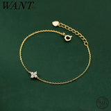 925 Silver Four Leaf Flower Charm Bracelet for Women